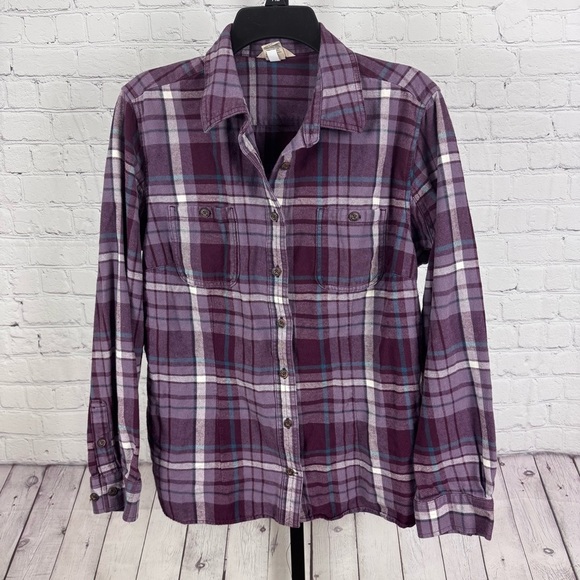 Duluth Trading Co Maroon Plaid Flannel Button Down Shirt Size Large - Picture 1 of 5